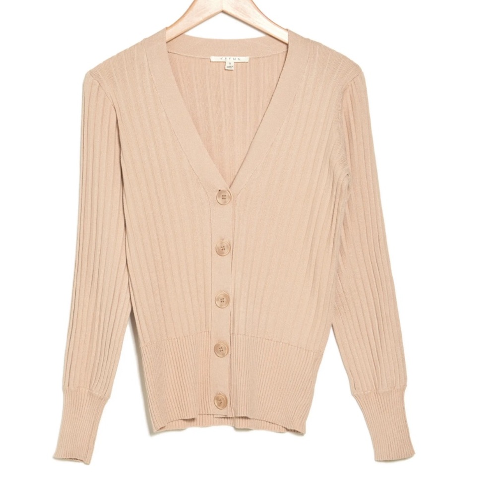 Cyrus Oatmeal Ribbed Button Front Lightweight Cardigan